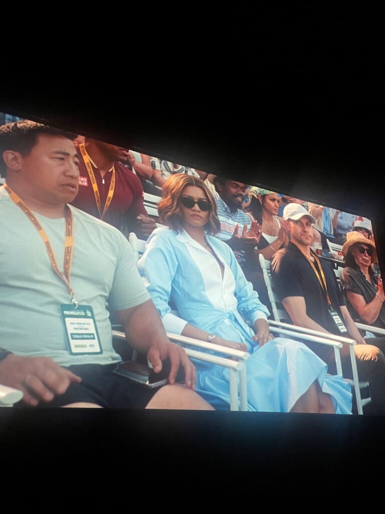 Photo of Challengers in the movie. theater in a high climax scene.